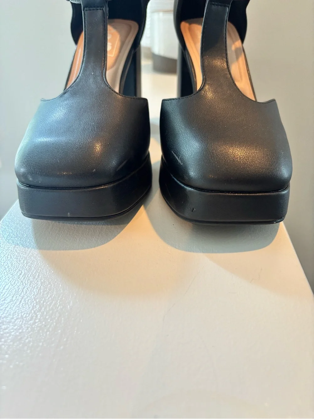 Black Platform T-Strap High Heel Sandals - Women